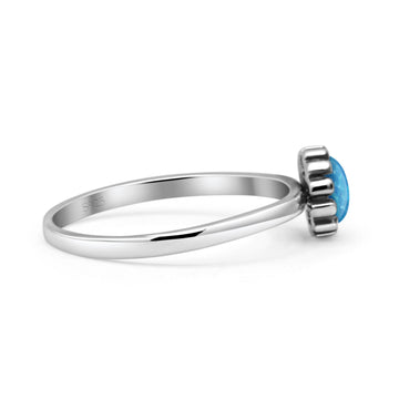 Solitaire Flower Round Oxidized Statement Fashion Thumb Ring Lab Created Blue Opal 925 Sterling Silver